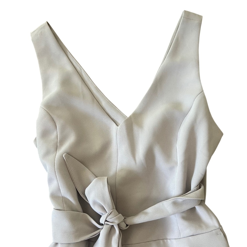 Mod Ref Women's L Jumpsuit Beige Wide Leg V-Neck Tie Waist Sleeveless PR2039